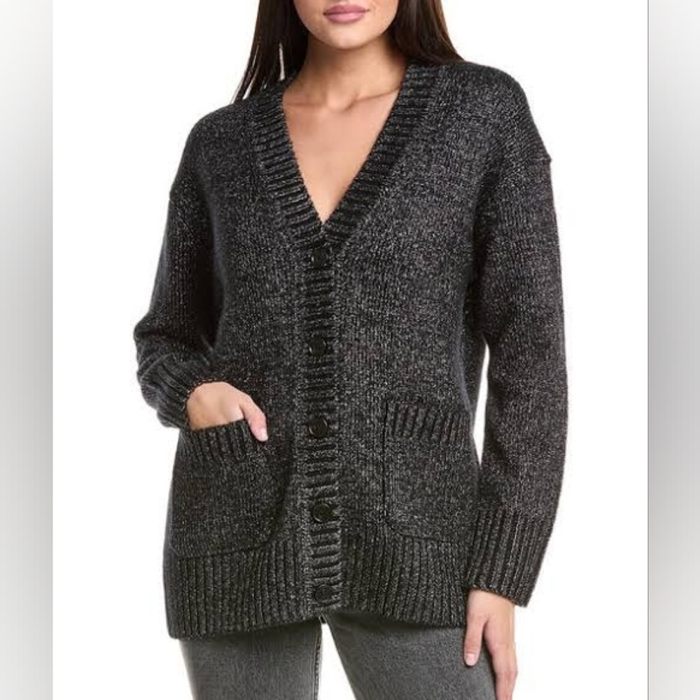 NEW All Saints Sabrina Metallic Merino Wool Blend Cardigan - S
